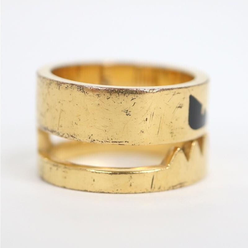 Auth Fendi Monster Bugs Ring Gold Metal Black Italy S Size