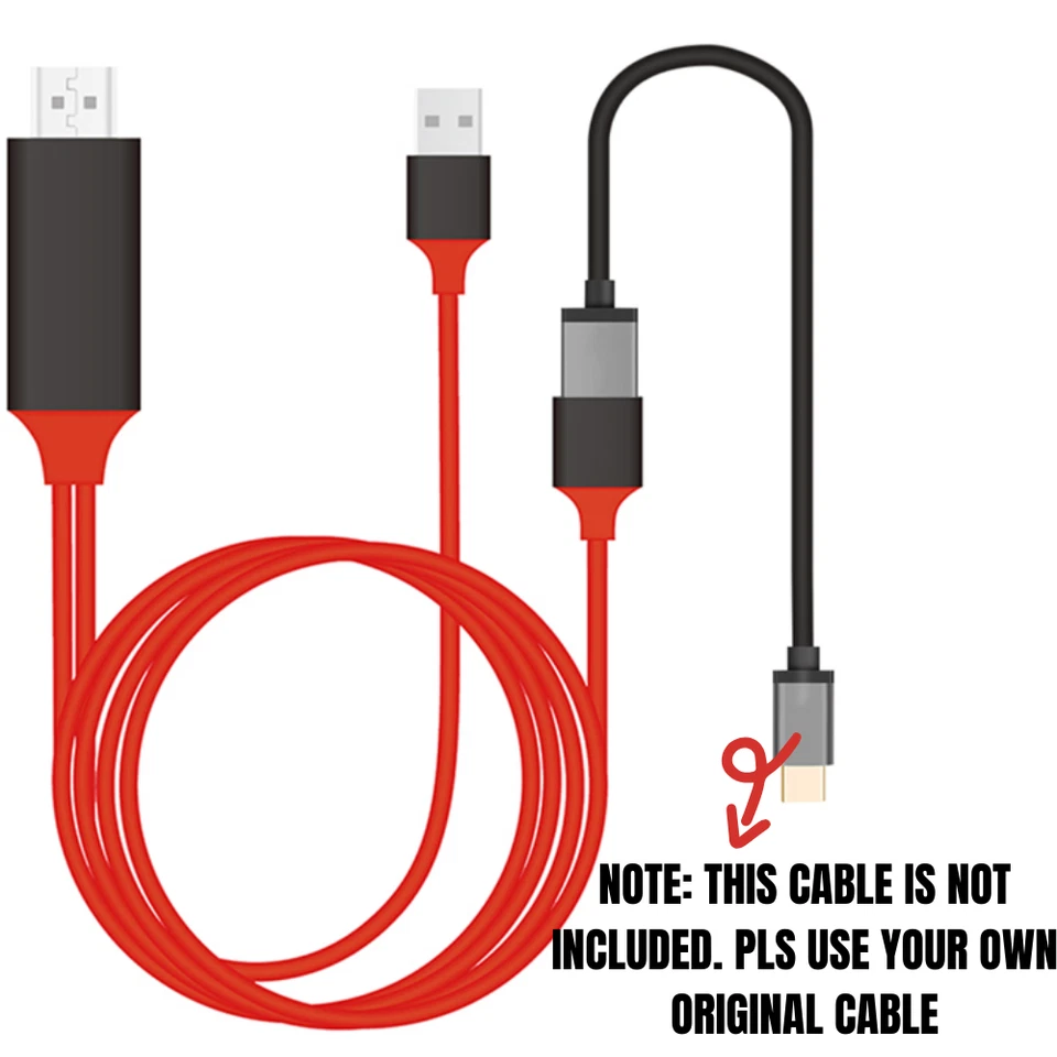 1080P HDMI Mirroring Cable Phone to TV HDTV Adapter For iPhone 14 8 iPad Android - Image 2 of 4