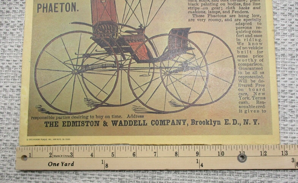 1972 Hickory Plaque Edmiston & Waddell Company Phaeton Carriage Coach Ad - Image 4 of 4