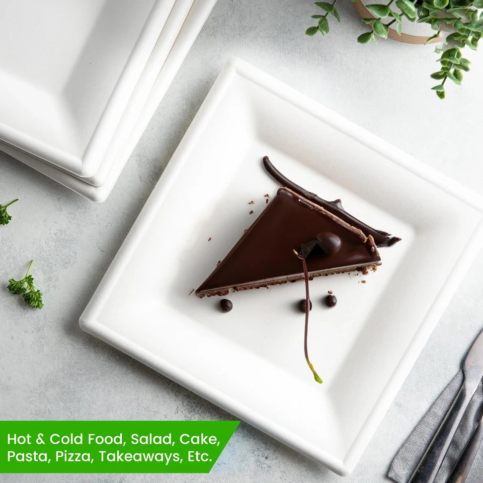 Square Dinner Plates for Party Disposable Paper Plates Microwave-safe:6"|8"|10" - Image 3 of 4