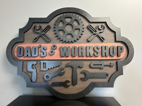 Home Decor Dads Workshop Sign Laser Cut Wooden Wall & Door 3D Sign 15"H x 20"W