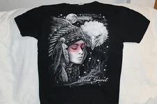 INDIAN WOMAN EAGLE MOON FEATHERS STARS NATIVE AMERICAN WILD SPIRIT T-SHIRT