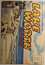 LINEN POSTCARD, CURT TEICH 1940's Ephemera "Lake Worth FA" Fold out Unposted
