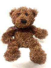 GUND Hiccup 15090 Fuzzy Small Bear Multicolored Plaid bow 9' Dark Brown