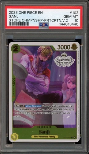 One Piece CCG Sanji Store Championships Participation V.2 OP03-102 PSA 10