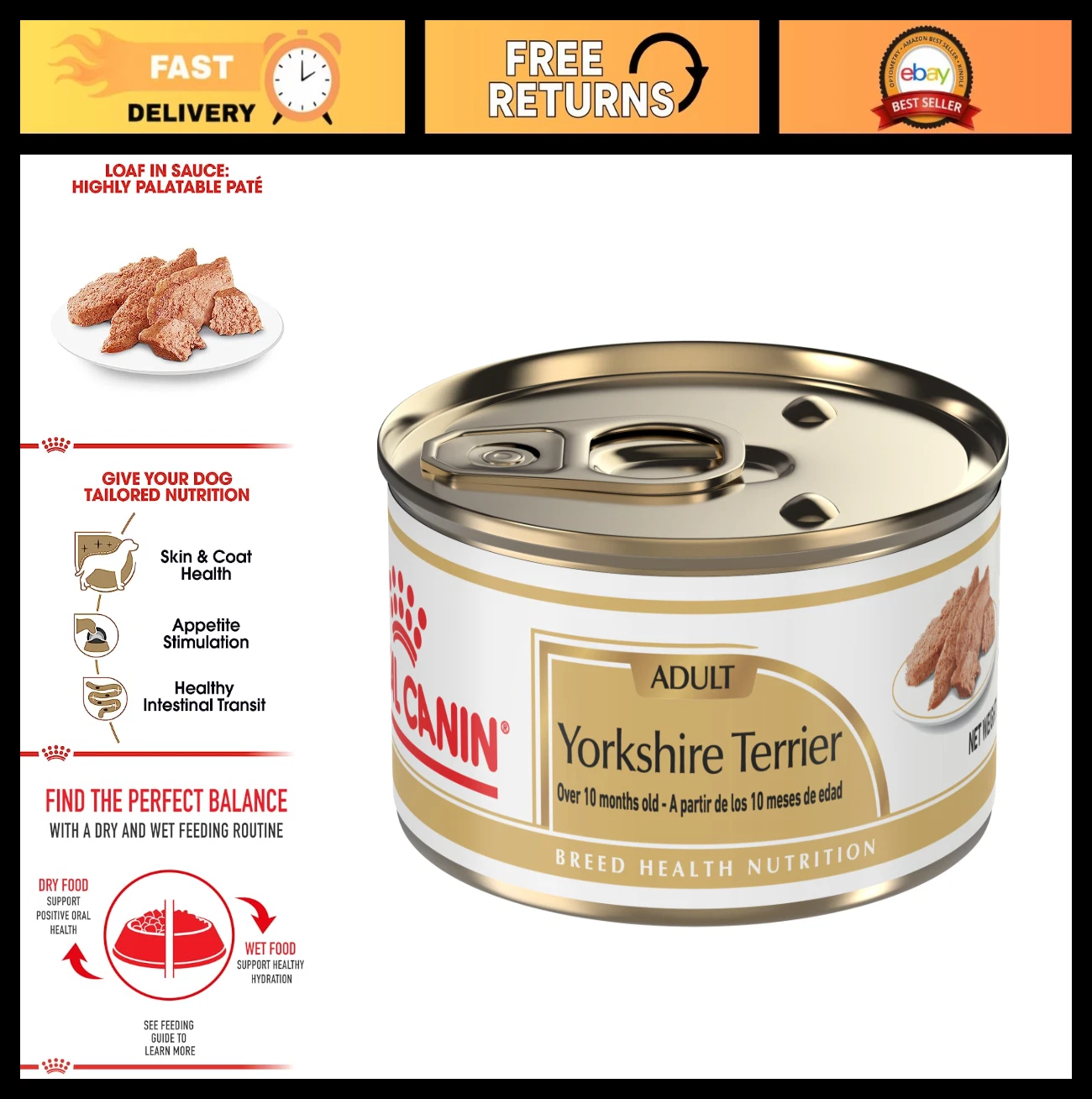 Yorkshire Terrier Adult Dog Food Loaf in Sauce, 3 oz - Pack of 24, Premium Nutri