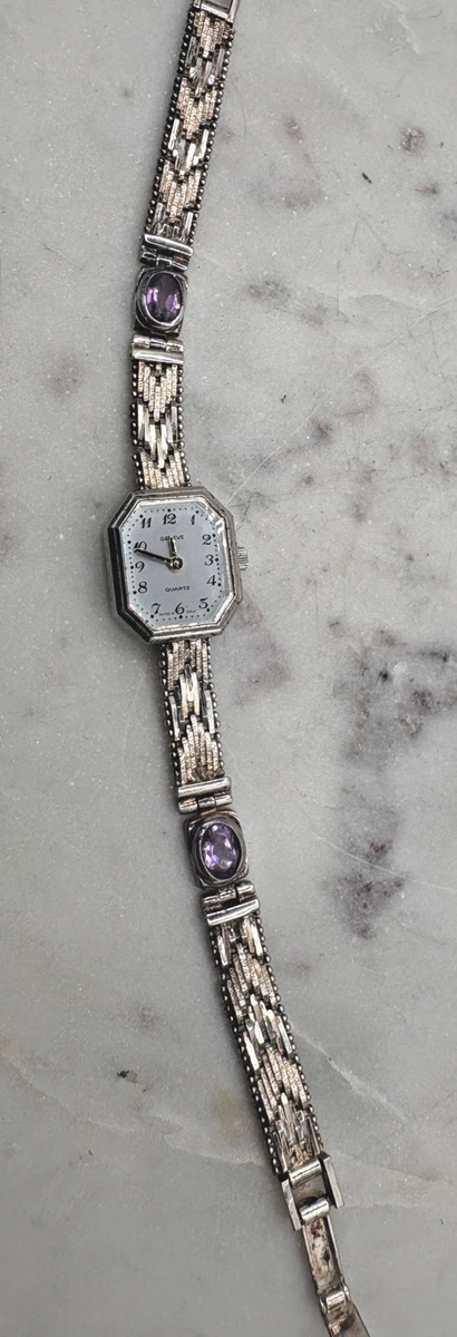 Geneve Vintage Sterling Silver Ladies Bracelet Watch with Blue Stone Accents Womens Silver Watch Blue Face - Etsy main image 4