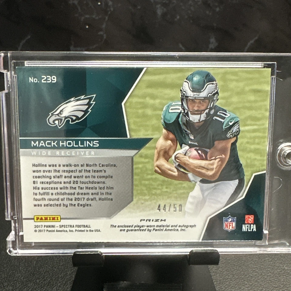 2017 Panini Spectra Mack Hollins RC GREEN Auto ! 3 Color Patch Eagles - Image 2 of 4
