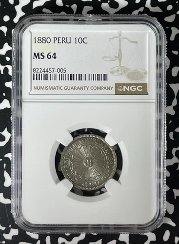 1880 Peru 10 Centavos NGC MS64 Lot#G256 Choice UNC!