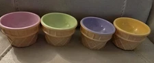 Vintage Ice Cream Bowl Set 4 Plastic Waffle Cone Design Summer Kitchen 