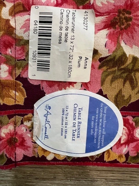 April Cornell Table Runner Anna Plum 13 x 72 Inches New With Tags - Image 2 of 4