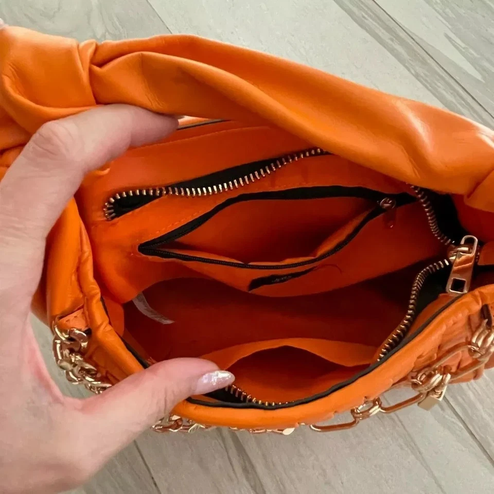RIVER ISLAND orange scrunch bag Hand bag Shoulder Bag faux leather - Image 3 of 4