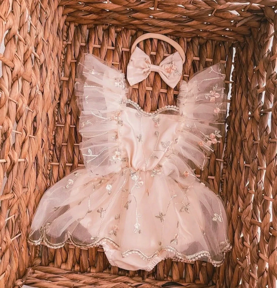 Baby Girl 1st Birthday Dress Cake Smash Outfit Girls Tulle Party Dress - Image 3 of 4