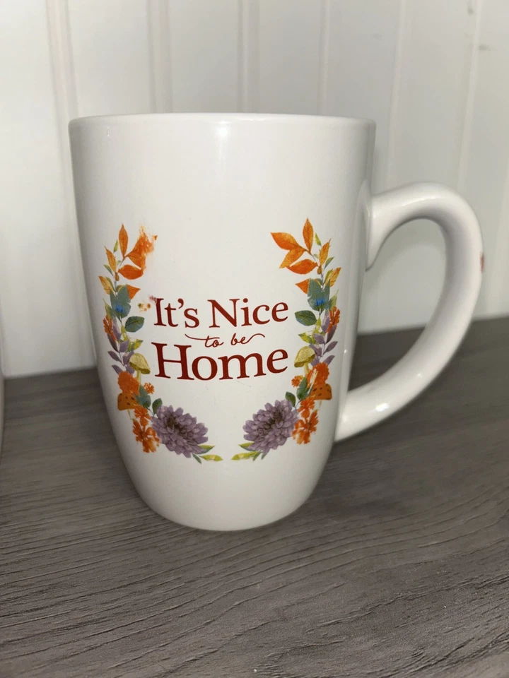 Juego de dos tazas de café Royal Norfolk It Is Nice To Be Home cerámica otoño  Foto 2 de 4