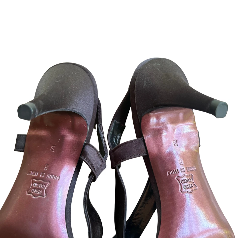 Impresionantes tacones Versani negros satinados con tiras de 3" Versani nuevos sin etiquetas EE. UU. 8 Foto 4 de 4