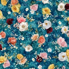 Hoffman - Pins And Needles - Small Floral - Cerulean, Fabric BTY