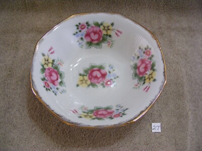 27) COLLECTIBLE WHITE W/ PINK & YELLOW FLORAL DESIGN & GOLD COLOR TRIM - 8 SIDED