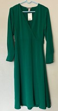 NEW H&M Women's Green faux-wrap knee-length dress Size 4 'No Belt'