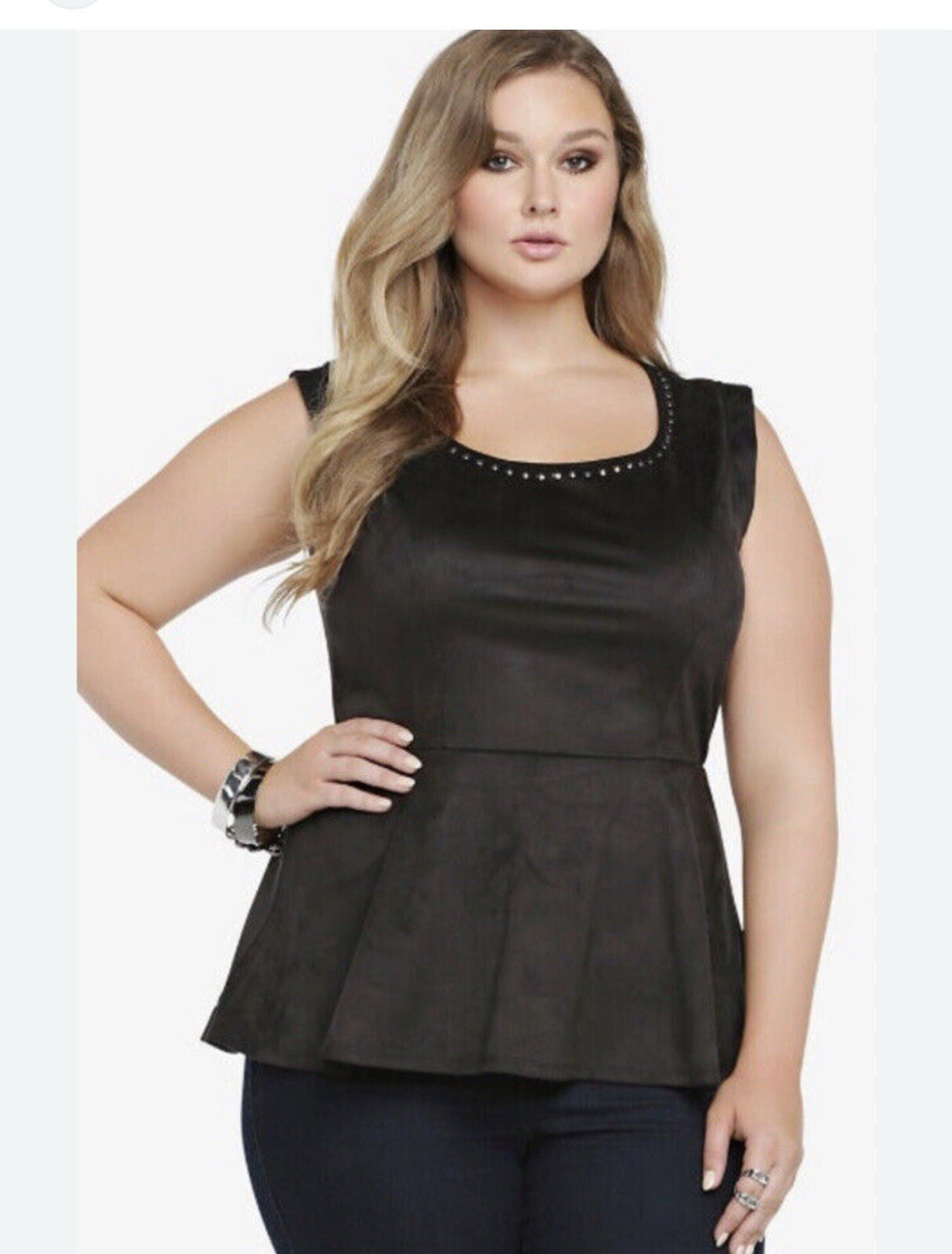Torrid 3X Black Studded Peplum Faux Suede Top for Plus Size Women