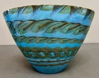 Murano Glass Vase/Bowl Turquoise, Black, & Mother Of Pearl Design 11x7.75x8”