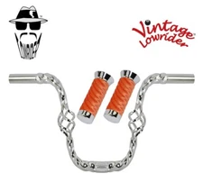 Vtg Lowrider 9" Handlebar Cage Square Twisted 25.4mm Chrome, Velour Swirl Grips