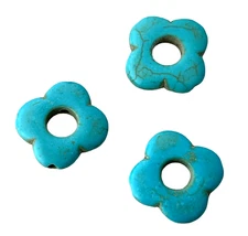 12 pcs Open Clover Flower Beads 17mm Howlite Turquoise Center Fits 4-5mm Bead