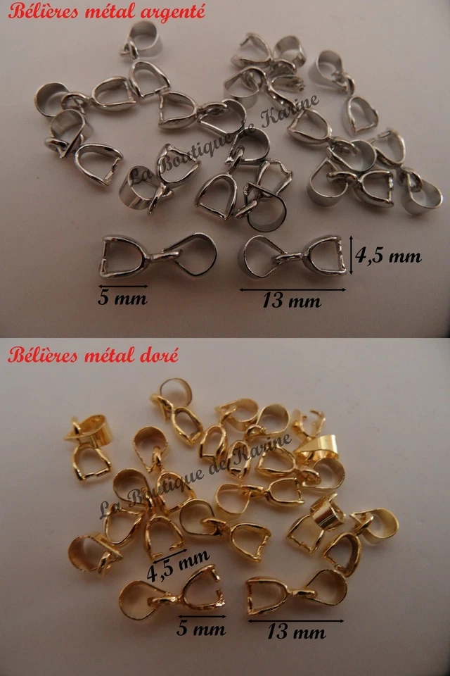 LOT 15 BELIERES ATTACHE PENDENTIF METAL ARGENTE OU DORE 5 x 13 mm BIJOUX PERLES