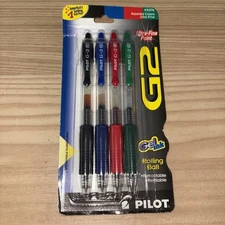 4- Pilot G2 Retractable Gel Rolling Ball Pen Ultra Fine Assorted Colors