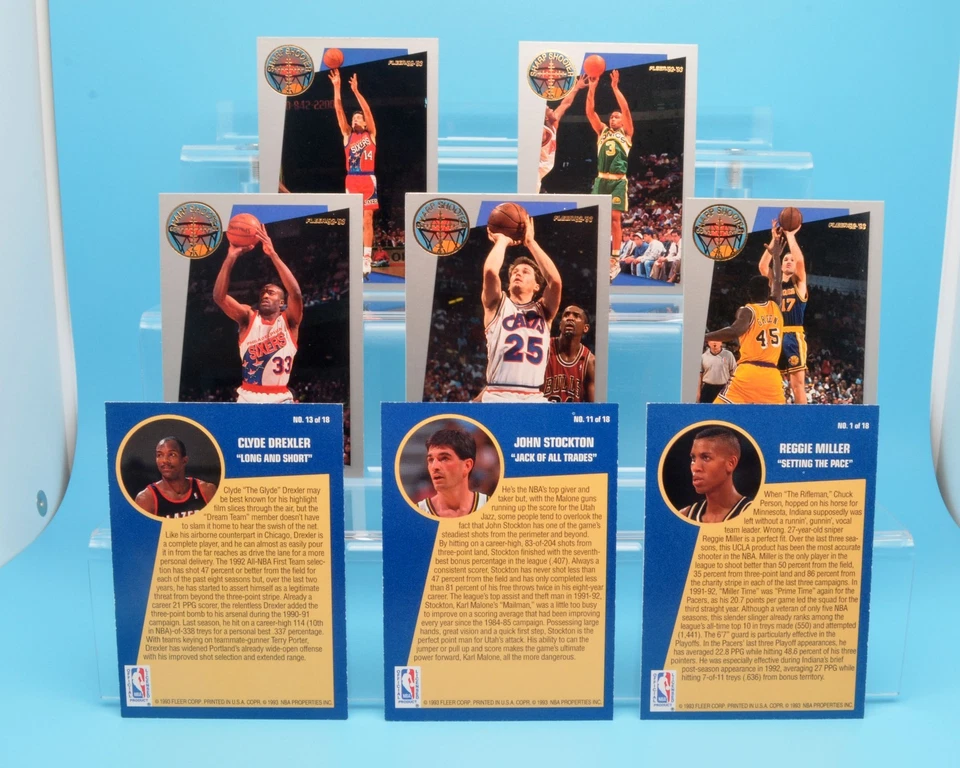 Lote de 8 tarjetas • Fleer SHARP SHOOTER 1992-93 • Drexler Stockton Miller Foto 2 de 4