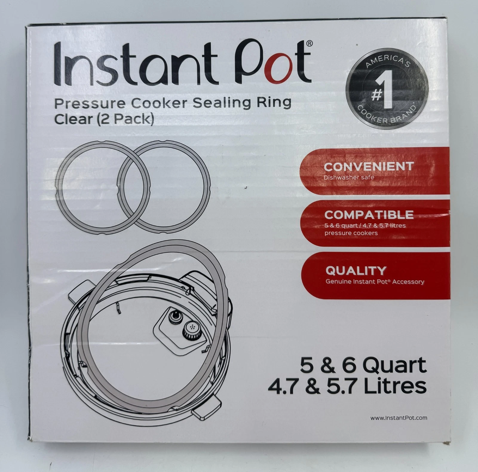 INSTANT POT Pressure Cooker Clear Sealing Rings 2 Pack 5 & 6 Qt Genuine OEM