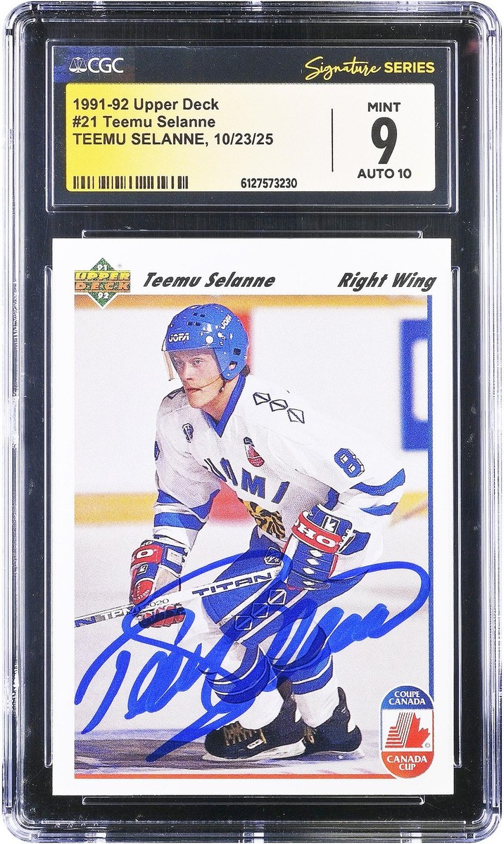 Teemu Selanne Finland Signed 1991-92 Upper Deck #21 CGC 9/10