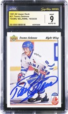Teemu Selanne Finland Signed 1991-92 Upper Deck #21 CGC 9/10 Rookie Card