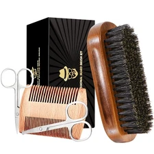 Sosoon Boar Bristle Beard Grooming Set for Men - Rectangular Brush, Comb, 2 M...