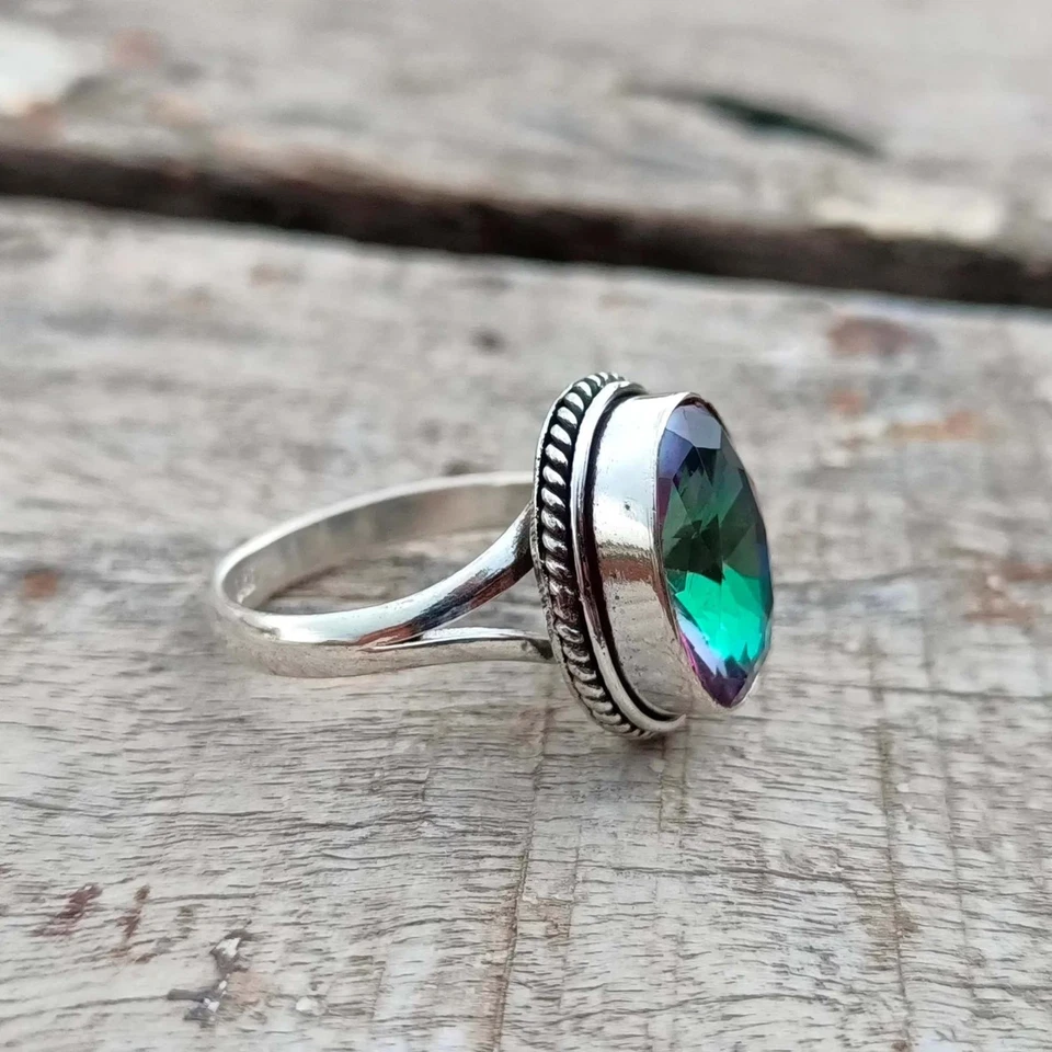 925 Sterling Silver Mystic Quartz Ring Oval Faceted Rainbow Stone Cocktail Ring - Image 2 of 4
