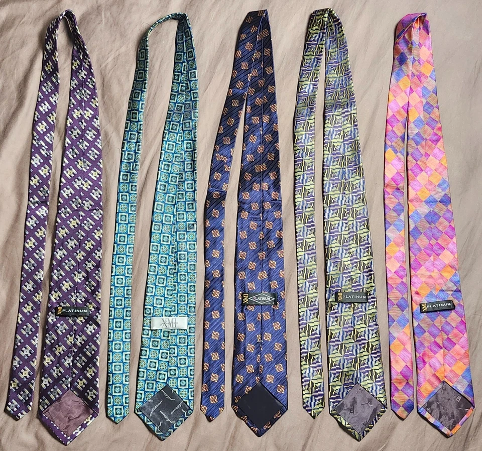 Lote de 5 Corbatas XMI Hombre Multicolor Geométricas Toda Seda Hechas a Mano en EE. UU. Foto 2 de 4