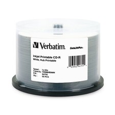 Verbatim 94755 CD-R 52X DataLifePlus White Inkjet Hub Printable 50 Pack Spindle