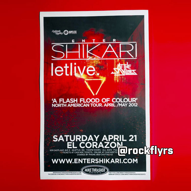 ENTER SHIKARI 2012 Concert Promo  11 x 17 Street Poster. Seattle Washington