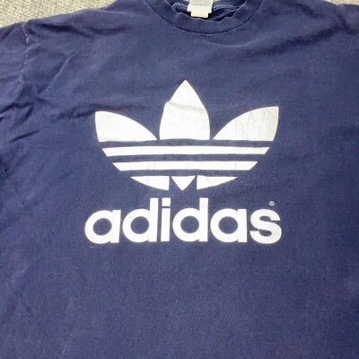VTG Adidas Trefoil Shirt Mens XL Blue Big Logo Double Sided 80s