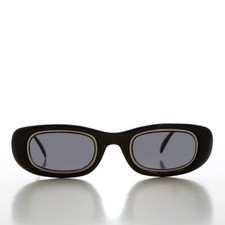Black Metal Inlay Rectangular Vintage Sunglasses - Neville