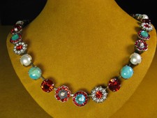 MARIANA NECKLACE SWAROVSKI CRYSTALS SS PL BLUE RED CORAL PEARL TURQUOISE Multi
