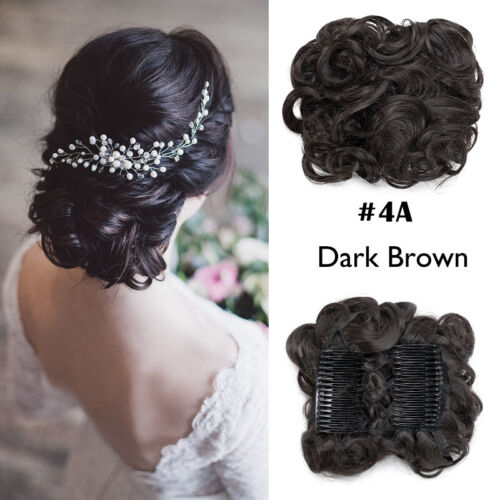 NATURAL THICK Comb Clip In Hair Extensions Messy Bun Updo Woman Wedding  Curly AU | eBay
