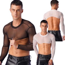 Camiseta sin mangas corta transparente para hombre media camisa hueca ropa de club nocturno camiseta malla de moda