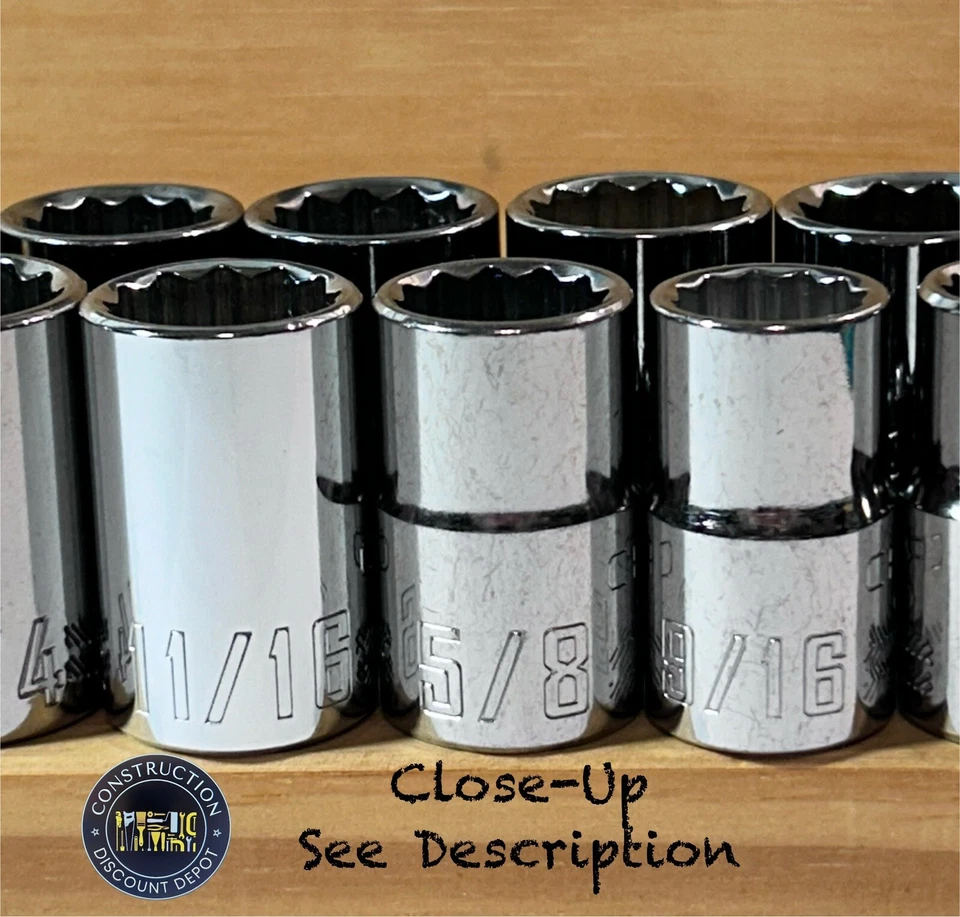 Craftsman 19 Shallow 1/2 Dr. SAE & Metric 12 Point Ratchet wrench socket set EUC - Image 2 of 2