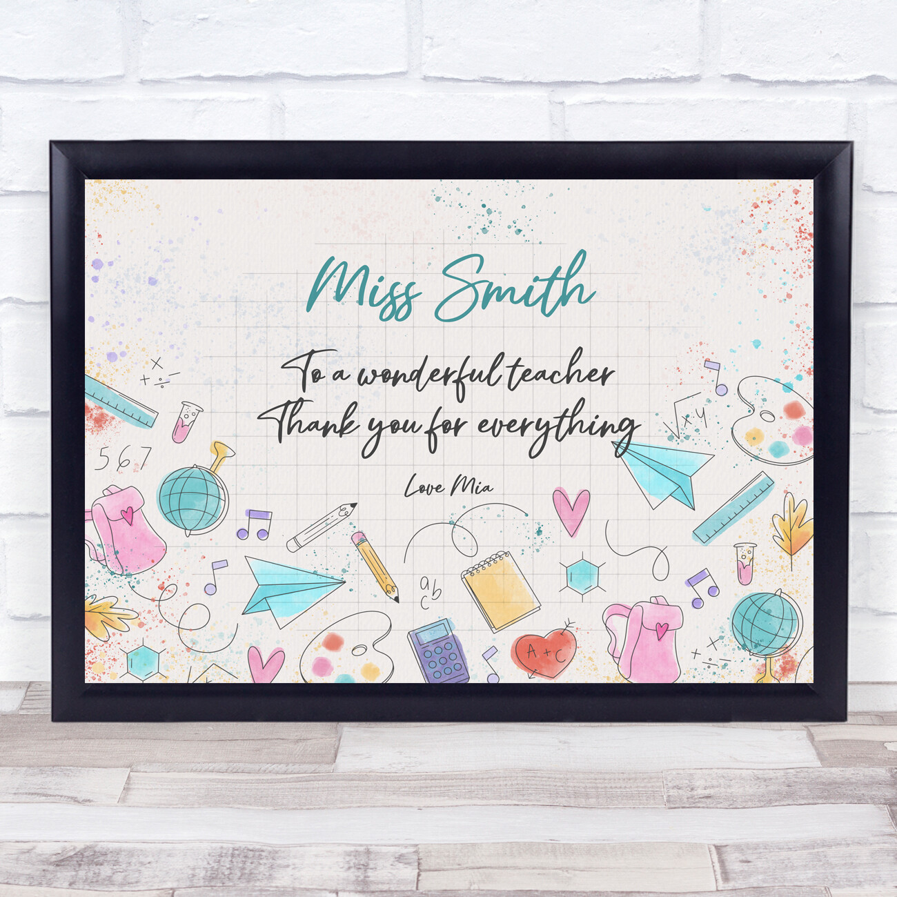 School Elements Thank You Teacher Personalised Wall Art Gift Print