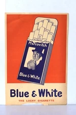 Vintage Marcovitch Blue & White Cigarettes Advertising Poster Leaflet Print Old"