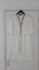 Ladies Cream & Gold Quiz Dress Size 8 Gold Trim, Lined, 3/4 Sleeves 35.5"L NEW