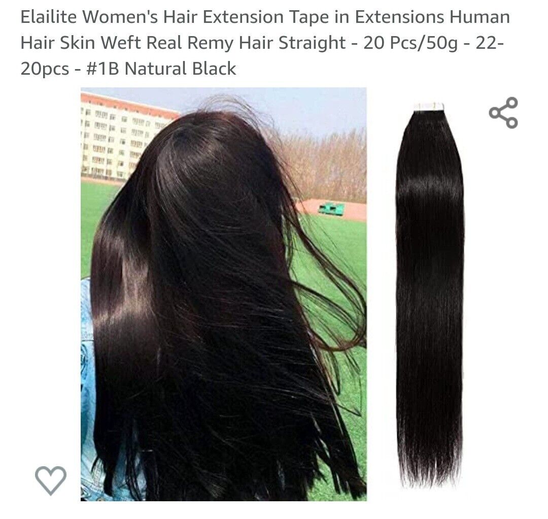 Black hair extension 20 Pieces with adhesive strips | eBay