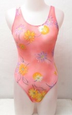 New Pink Floral Pattern Spandex Leotard / Bodysuit for Woman size 10 Small