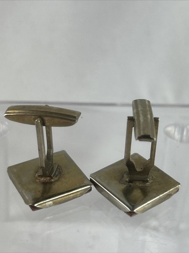 Vintage Square Cuff Links Glitter Rust Brown Bullet Backs - Picture 3 of 3