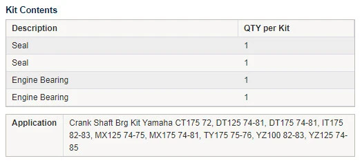 Kit de rodamientos principales y sellado del cigüeñal Yamaha TY175 1975-1976 todas las bolas Foto 2 de 3